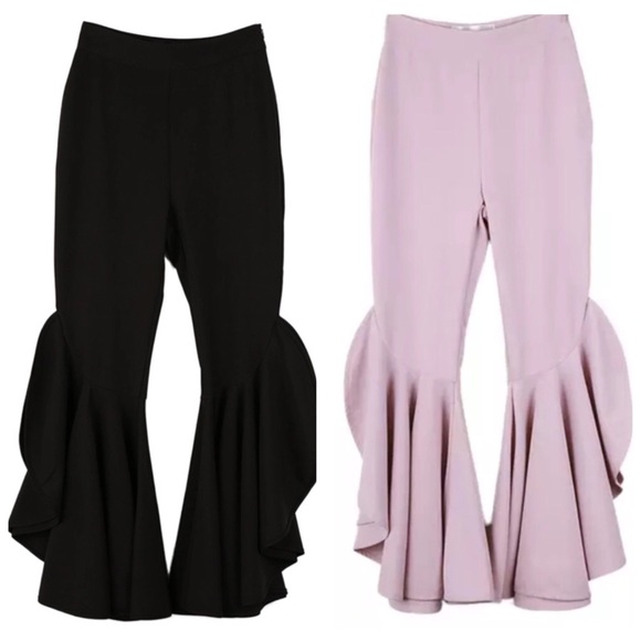Blush Pink & Black Flared Leg Dramatic Stretch Pants - Picture 7 of 7
